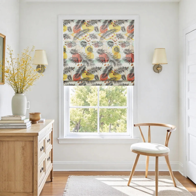Holly Botanical Boho No-Drill Flat Fold Roman Blind Cordless