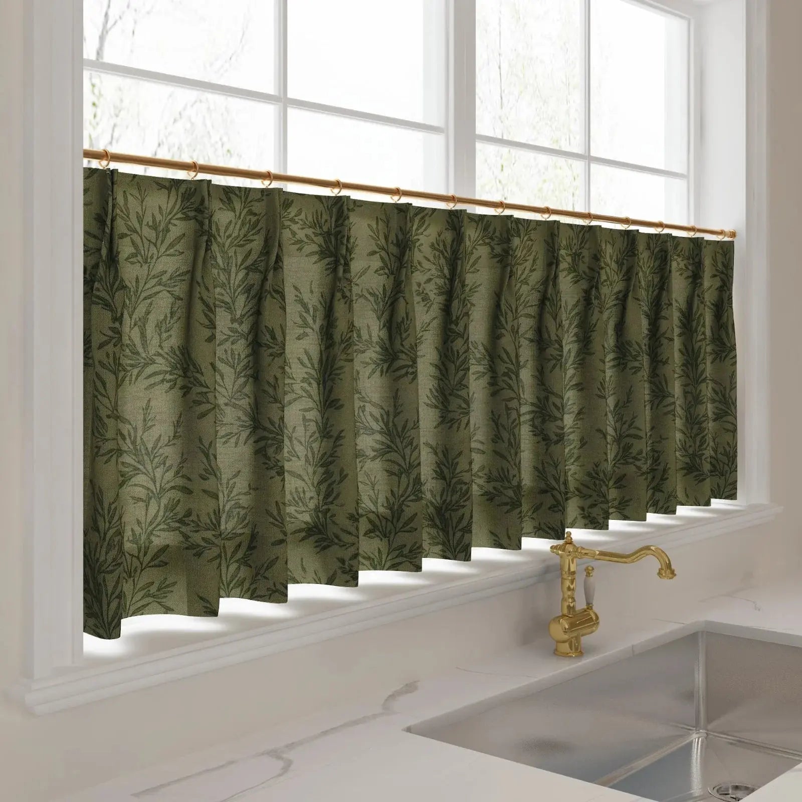 Sara Le Print Linen Pleated Cafe Curtains?-TWOPAGES