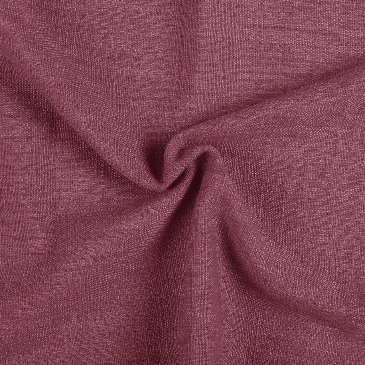 Burgundy Red Liz linen curtains drawn partly across the window with filtered light revealing the weave
