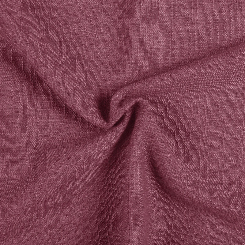 Burgundy Red Liz linen curtains drawn partly across the window with filtered light revealing the weave