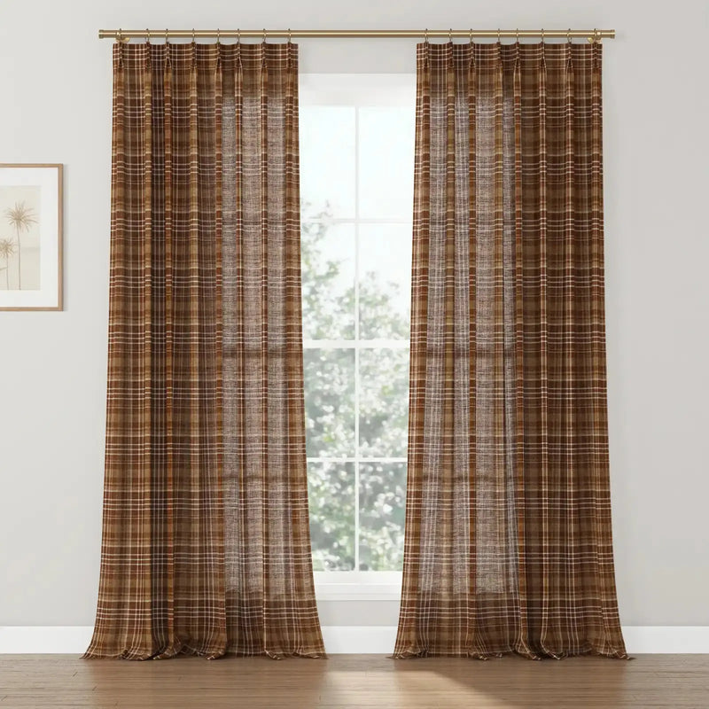 Kim Morrow Western Plaid Cotton Curtain Pleated- -TWOPAGES