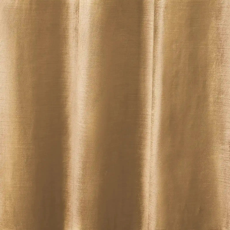 Shimmering golden fabric texture displaying soft vertical drapes and a subtle slubbed surface detail
