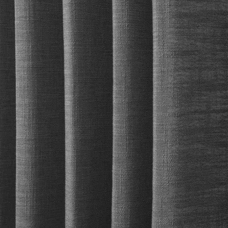 Carbon Grey Liz linen curtains in a close room detail highlighting the linen texture and colour