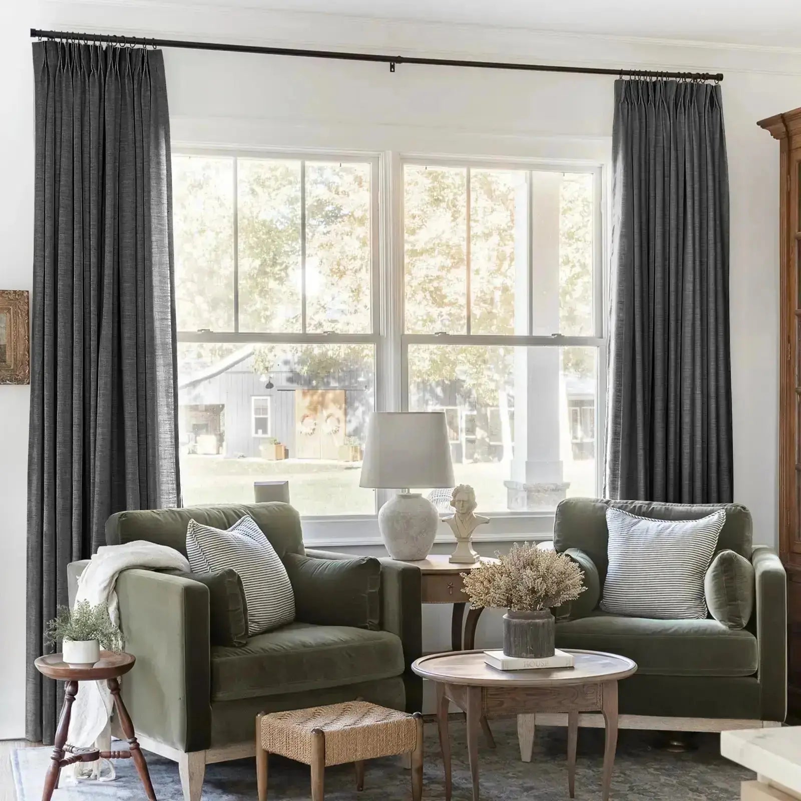 Liz Linen Blackout Curtains Pleated Drapery- -TWOPAGES