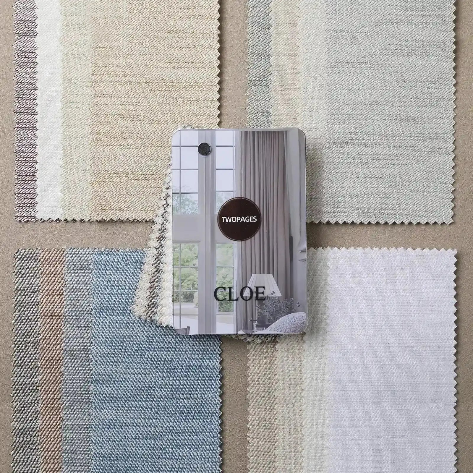 Cloe Cotton Blend fabric swatches and sample booklet