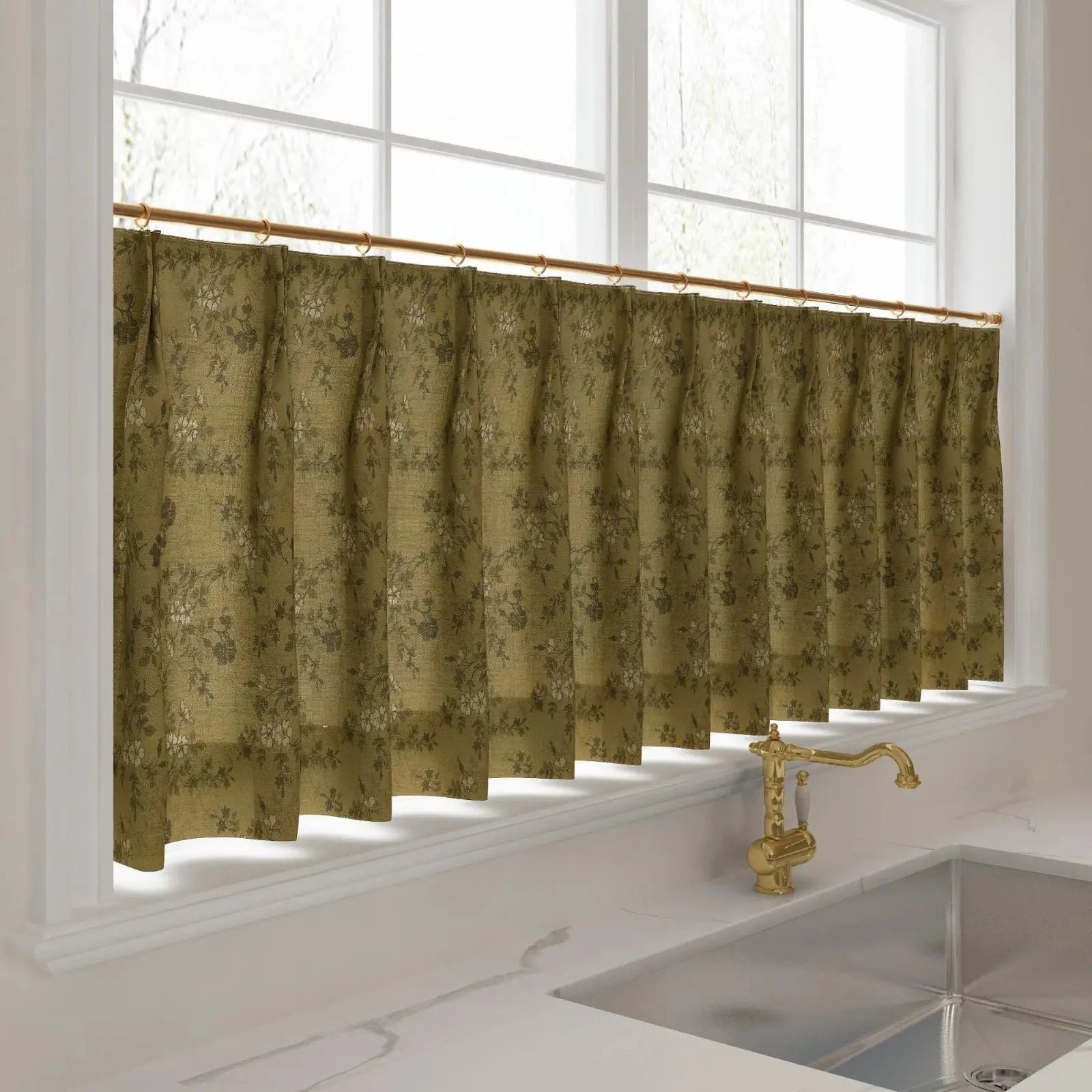 Sara Le Print Linen Pleated Cafe Curtains?-TWOPAGES
