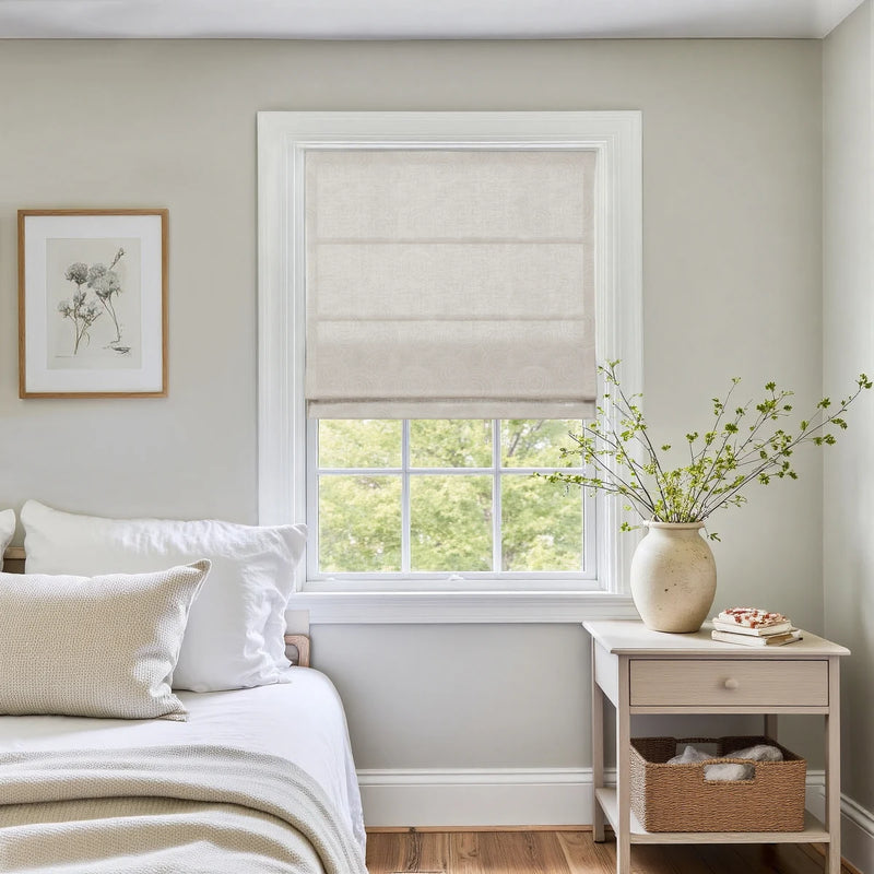 Holly Botanical Boho No-Drill Flat Fold Roman Blind Cordless