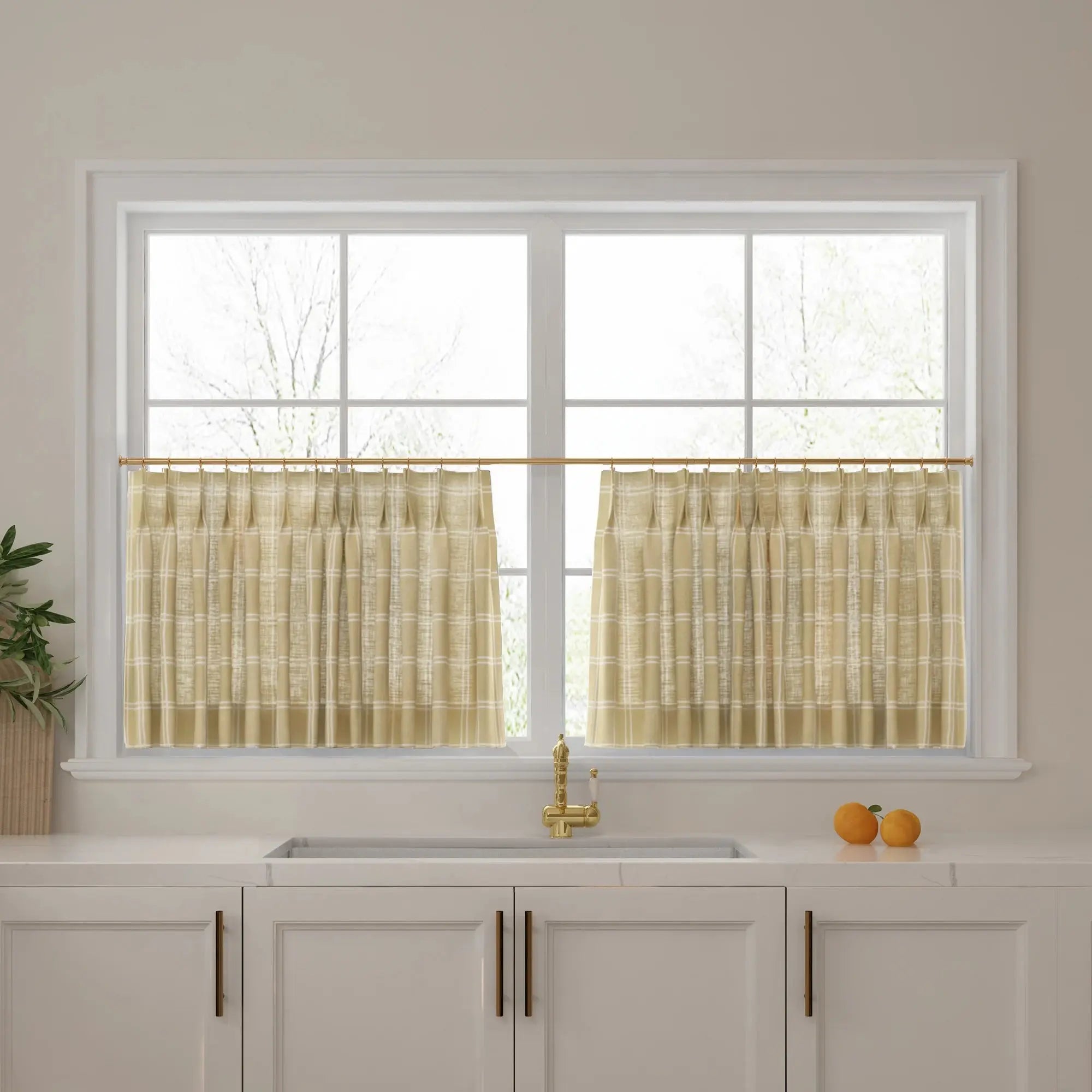 Stefana Silber Print Linen Pleated Cafe Curtains-?-TWOPAGES