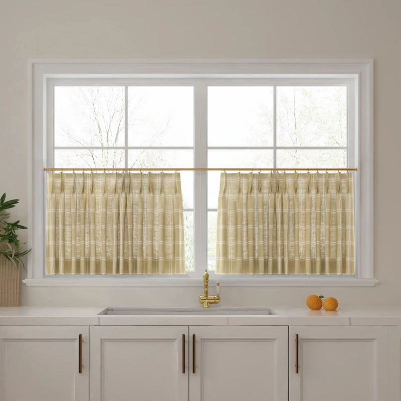 Stefana Silber Print Linen Pleated Cafe Curtains-?-TWOPAGES