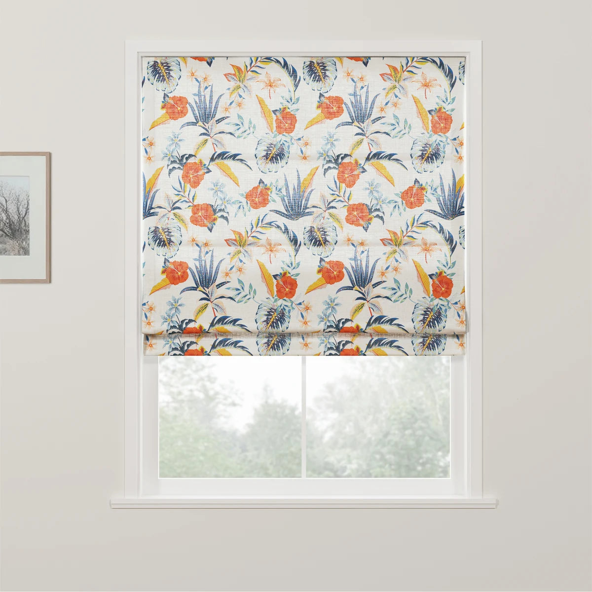 Holly Botanical Boho No-Drill Flat Fold Roman Blind Cordless