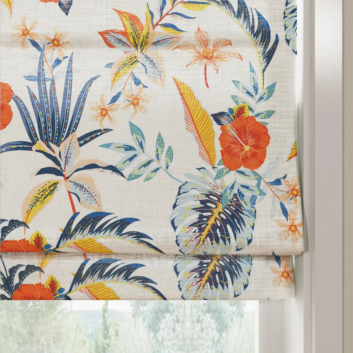 Holly Botanical Boho No-Drill Flat Fold Roman Blind Cordless