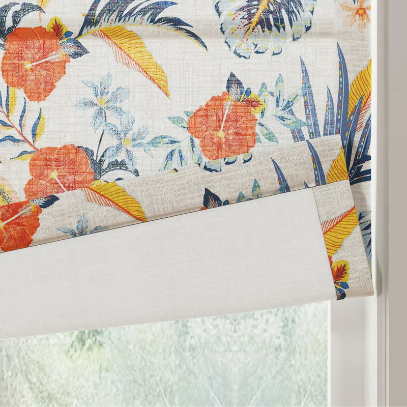 Holly Botanical Boho No-Drill Flat Fold Roman Blind Cordless