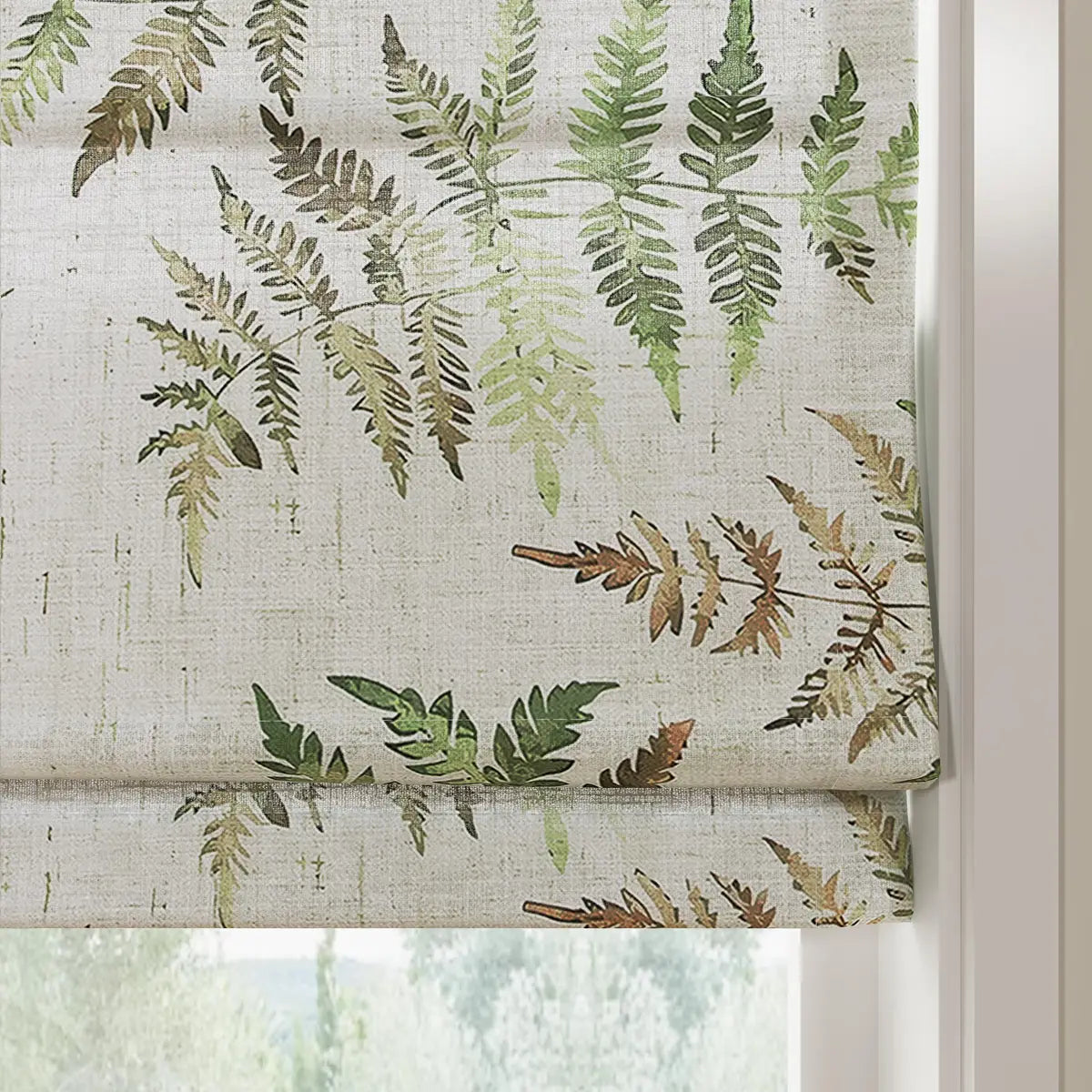 Holly Botanical Boho No-Drill Flat Fold Roman Blind Cordless