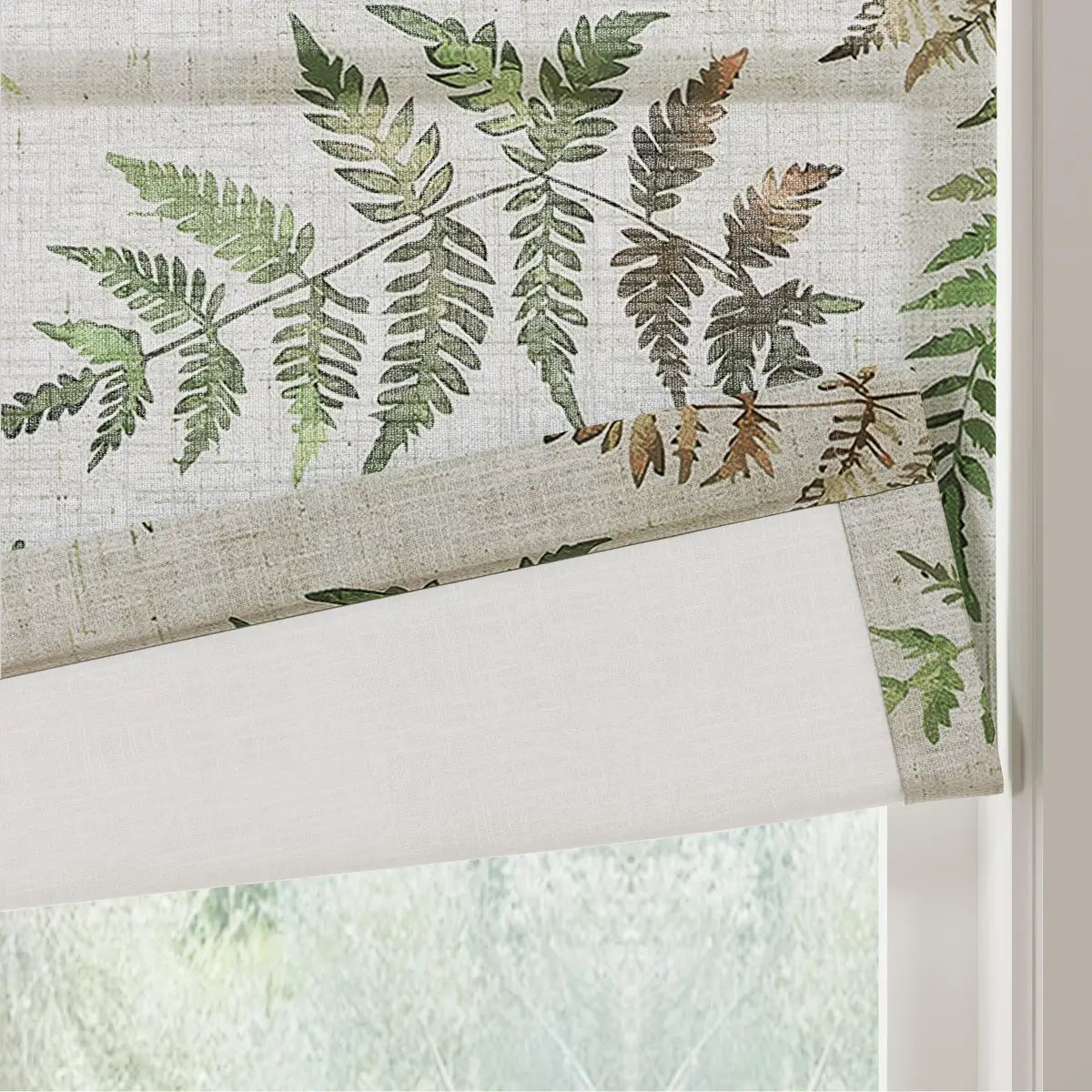 Holly Botanical Boho No-Drill Flat Fold Roman Blind Cordless
