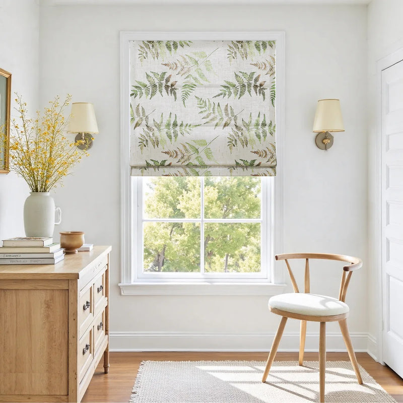 Holly Botanical Boho No-Drill Flat Fold Roman Blind Cordless