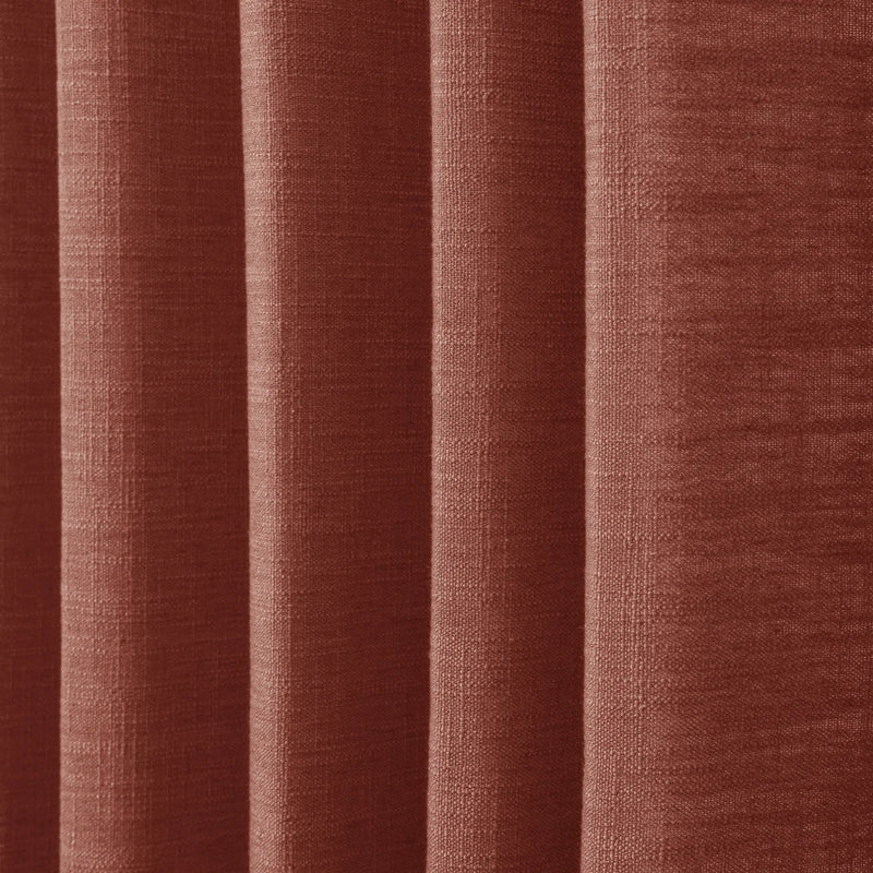 Firebrick Liz linen curtains in a close room detail highlighting the linen texture and colour