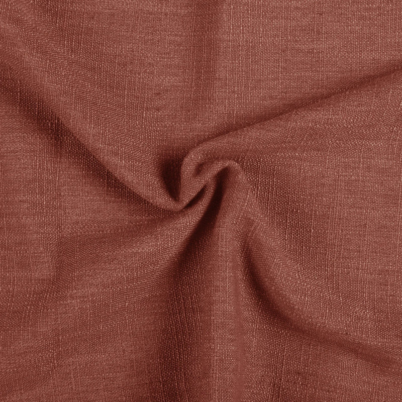 Firebrick Liz linen curtains drawn partly across the window with filtered light revealing the weave