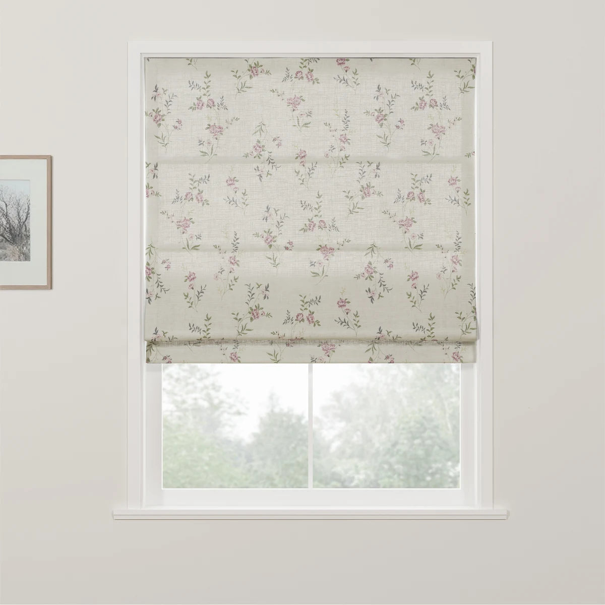 Holly Botanical Boho No-Drill Flat Fold Roman Blind Cordless