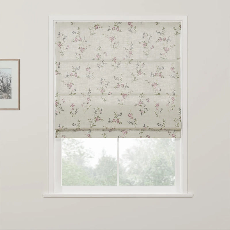 Holly Botanical Boho No-Drill Flat Fold Roman Blind Cordless