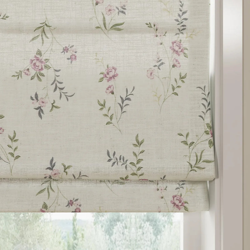 Holly Botanical Boho No-Drill Flat Fold Roman Blind Cordless