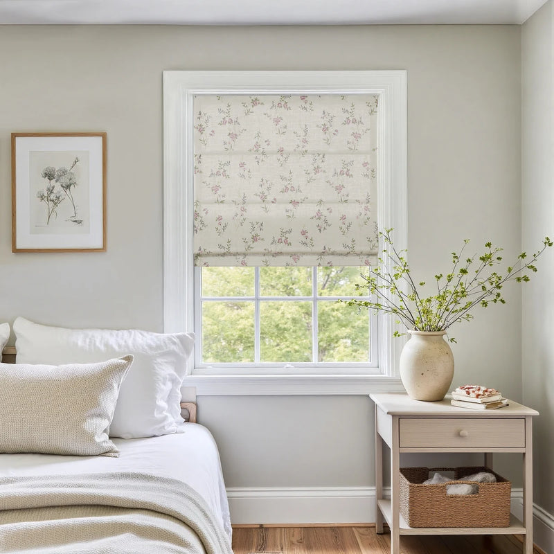 Holly Botanical Boho No-Drill Flat Fold Roman Blind Cordless