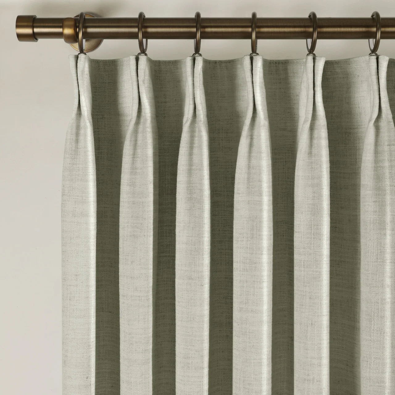 Fog Liz linen curtains showing the lower drape and pooling folds near the floor