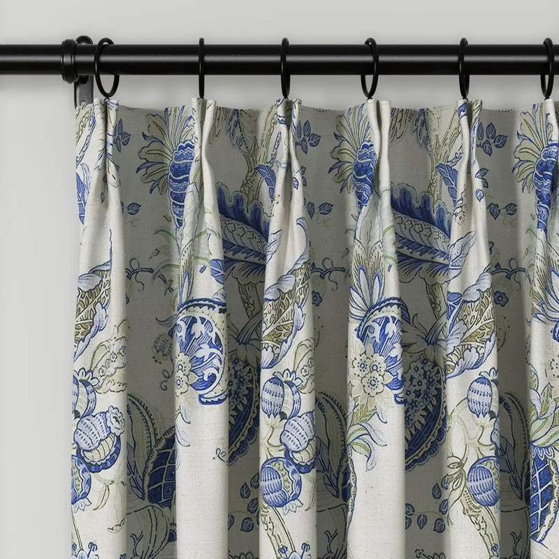 Holly Floral Pattern Boho Style Curtain Pleated TWOPAGES