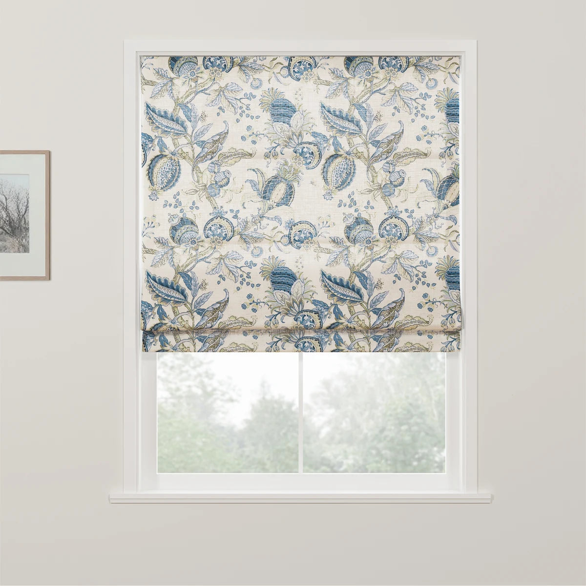 Holly Botanical Boho No-Drill Flat Fold Roman Blind Cordless