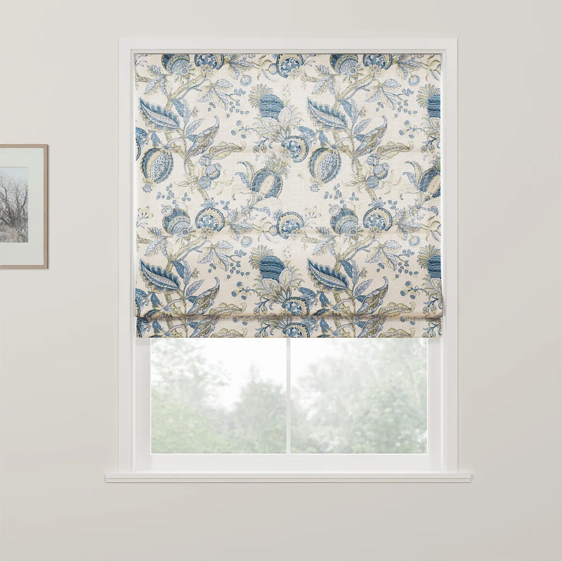 Holly Botanical Boho No-Drill Flat Fold Roman Blind Cordless