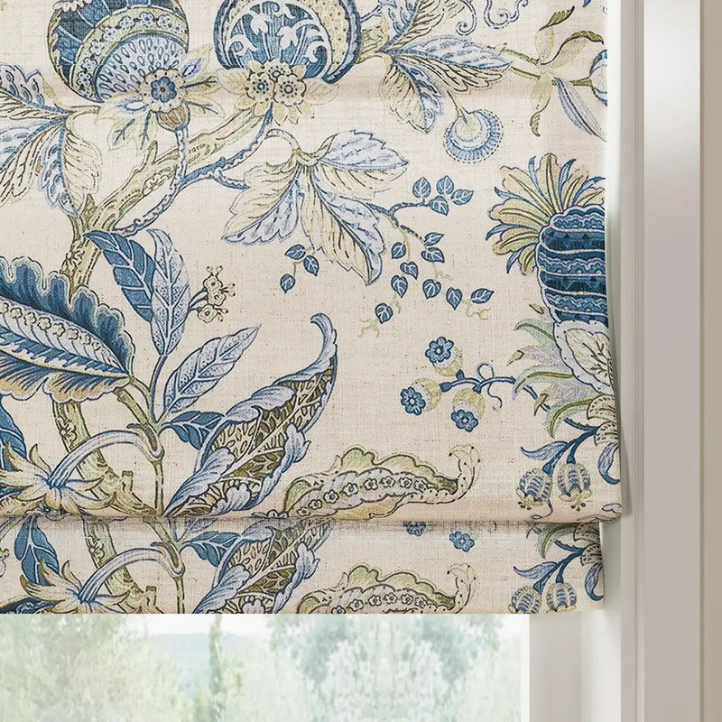 Holly Botanical Boho No-Drill Flat Fold Roman Blind Cordless