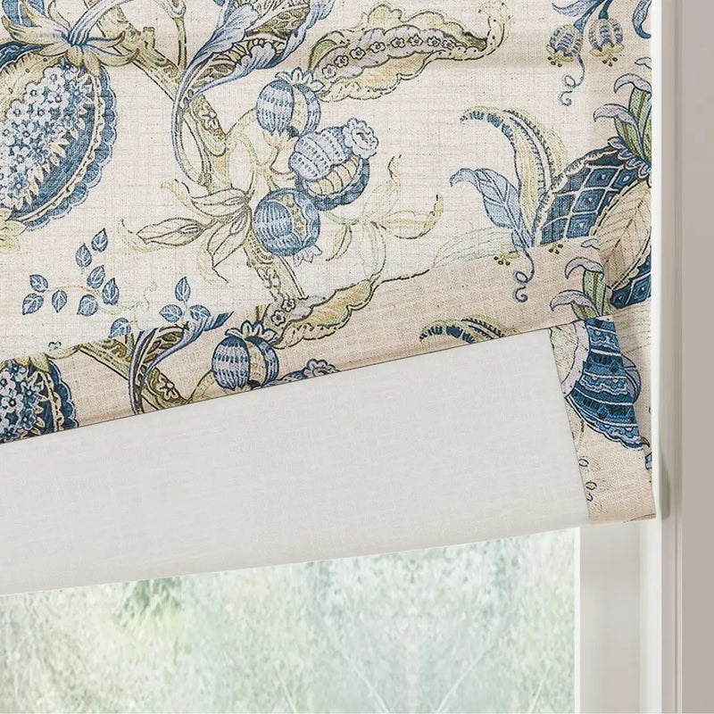 Holly Botanical Boho No-Drill Flat Fold Roman Blind Cordless