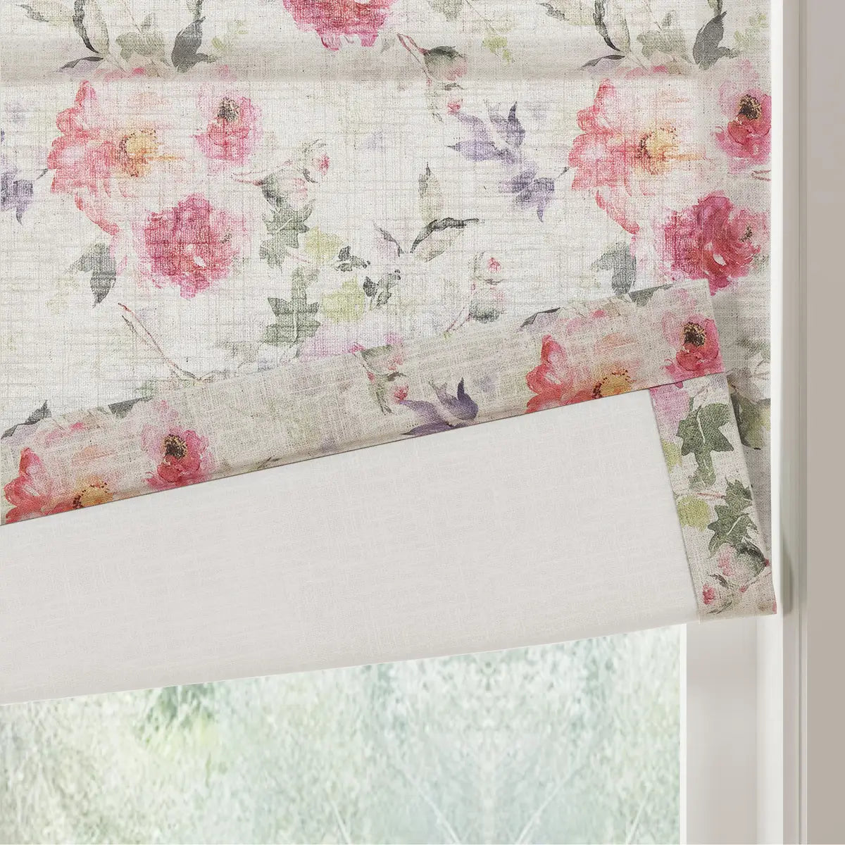 Holly Botanical Boho No-Drill Flat Fold Roman Blind Cordless