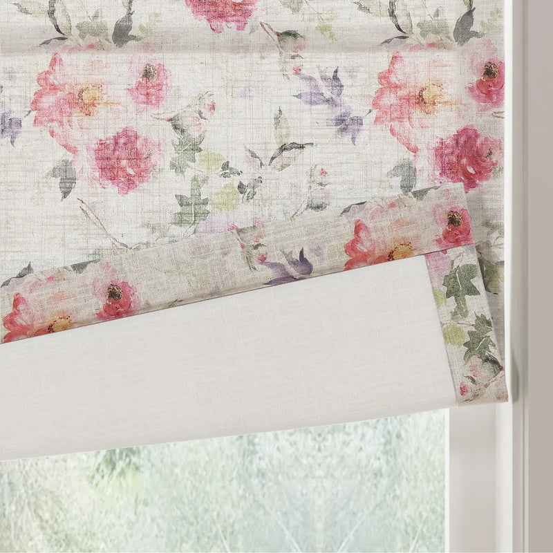 Holly Botanical Boho No-Drill Flat Fold Roman Blind Cordless