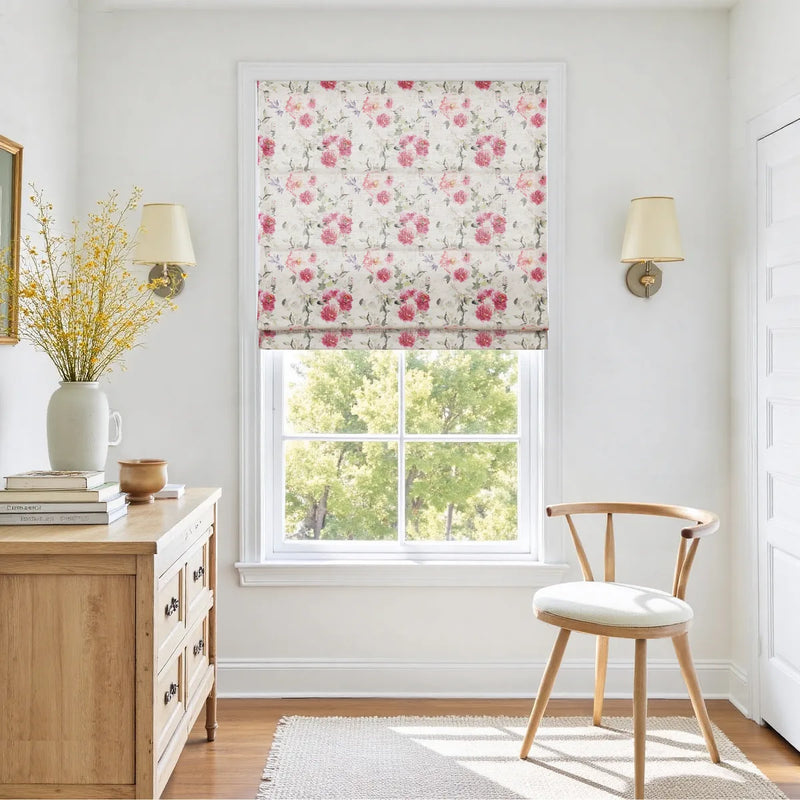 Holly Botanical Boho No-Drill Flat Fold Roman Blind Cordless
