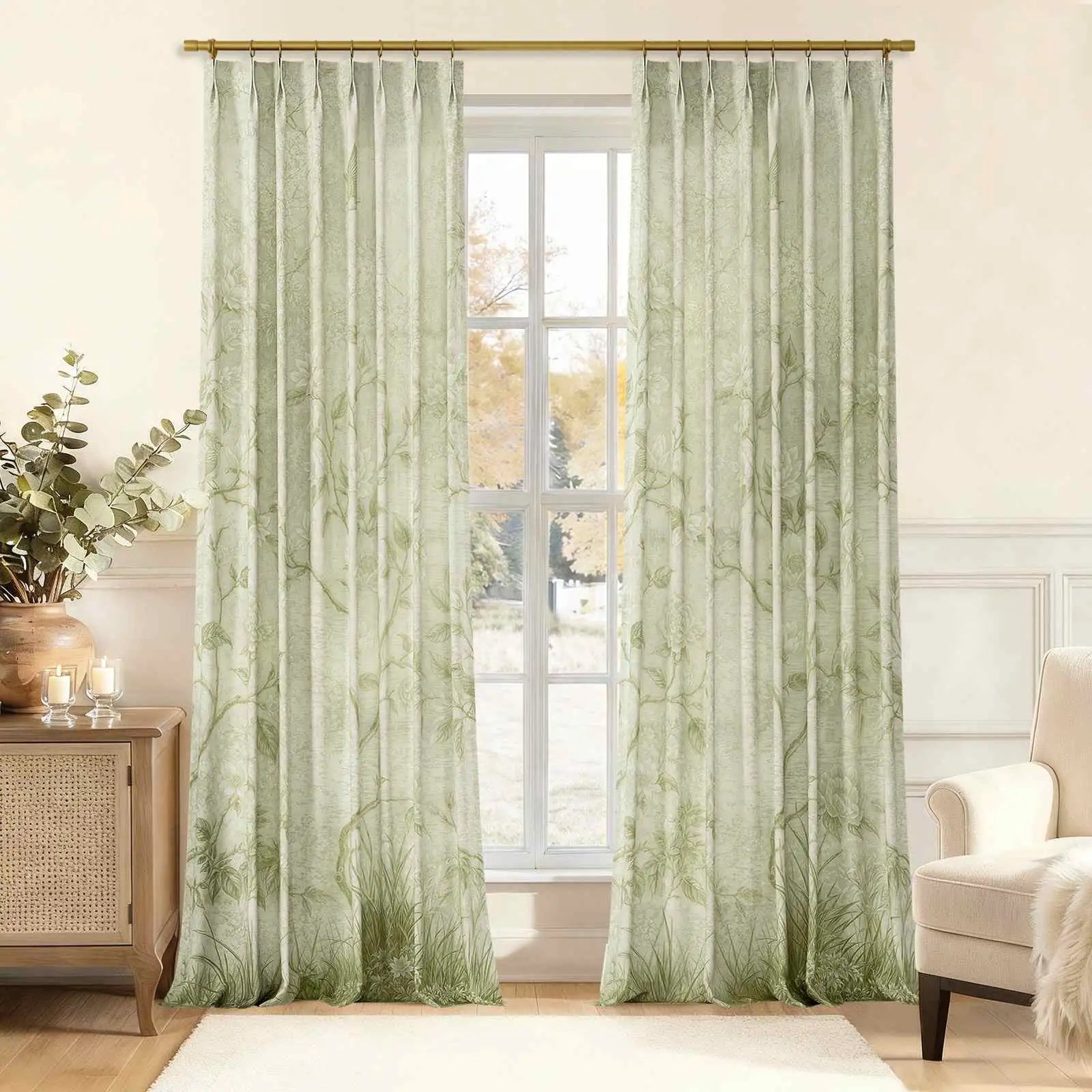 MS. MAVERICK MUSE x TWOPAGES Pastoral Printed Linen Cotton Pleated Curtains