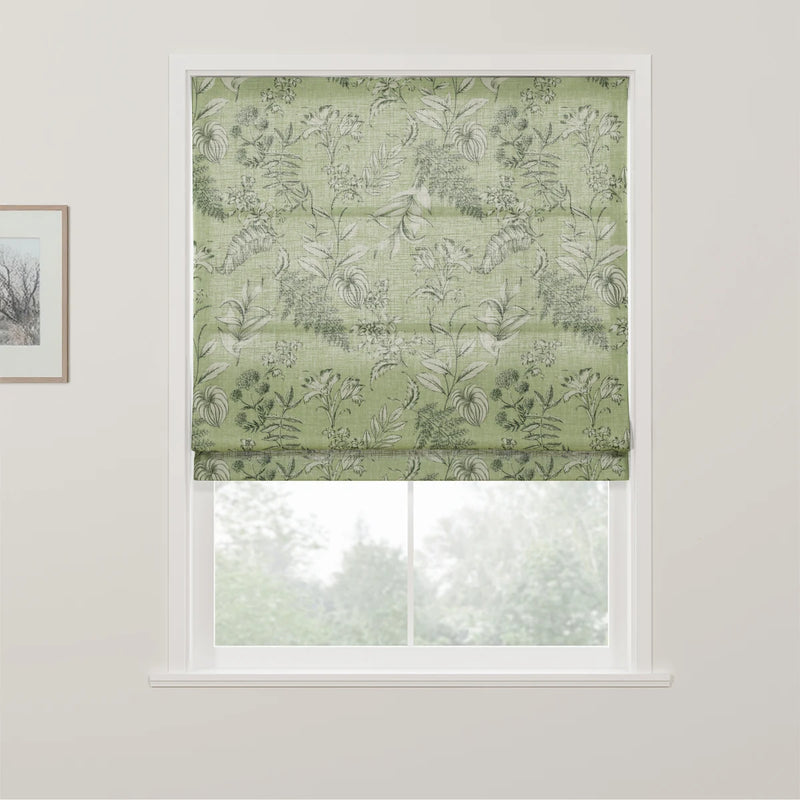 Holly Botanical Boho No-Drill Flat Fold Roman Blind Cordless