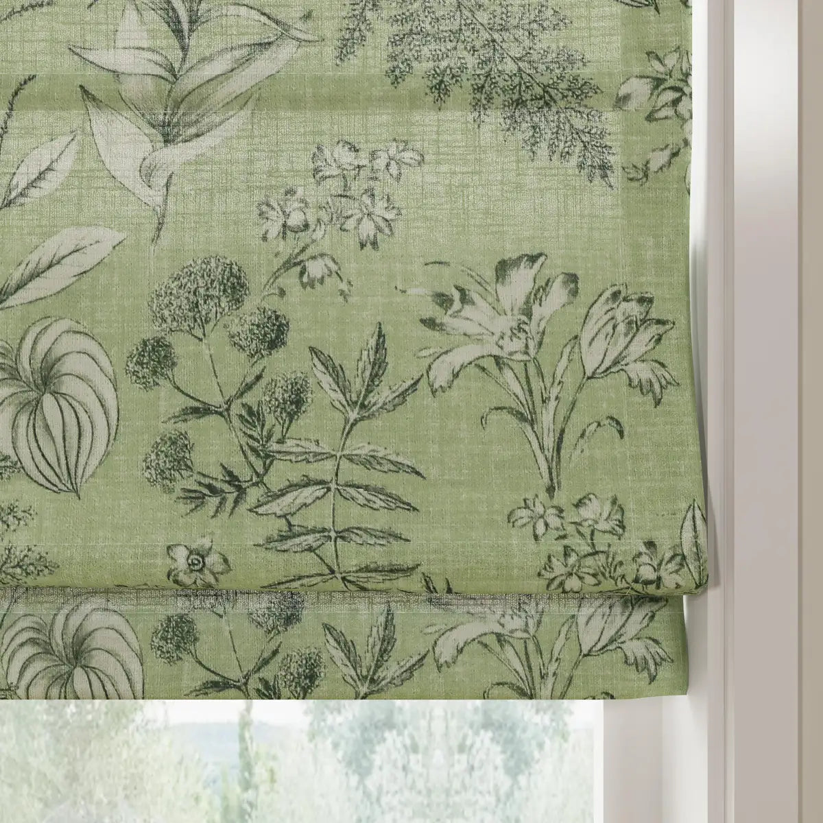 Holly Botanical Boho No-Drill Flat Fold Roman Blind Cordless