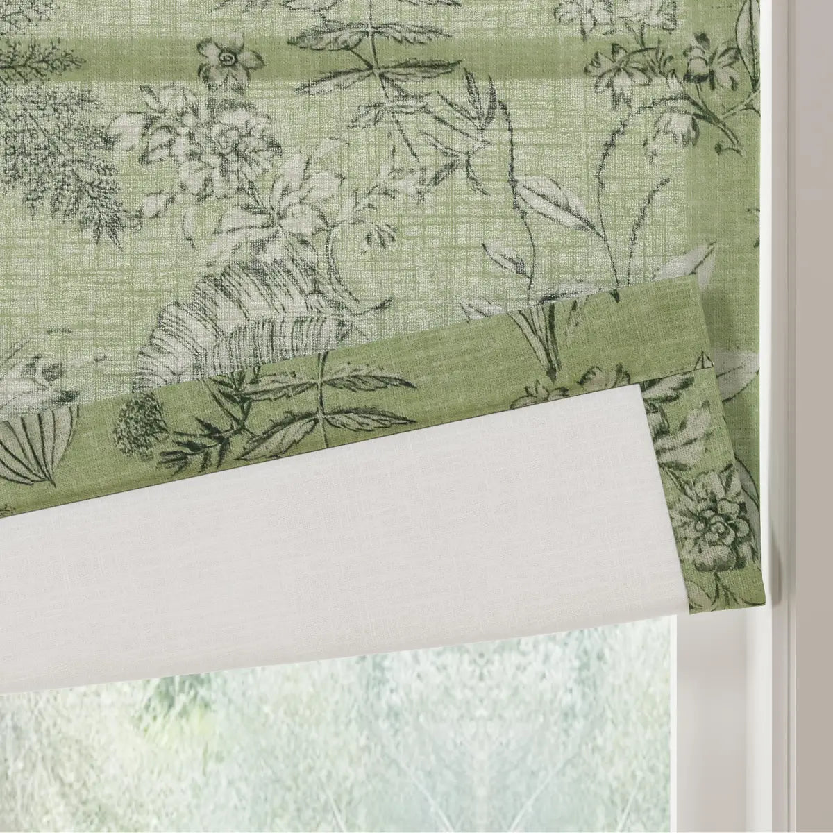 Holly Botanical Boho No-Drill Flat Fold Roman Blind Cordless
