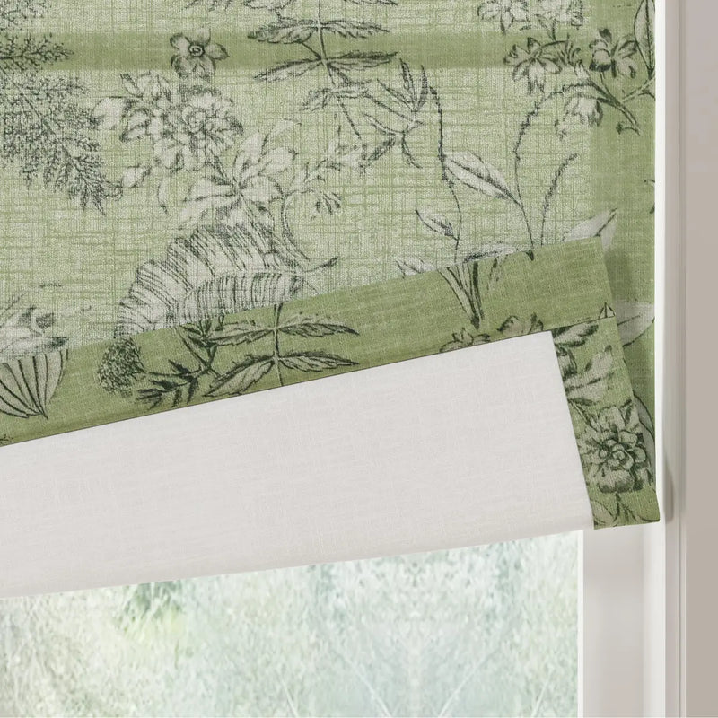 Holly Botanical Boho No-Drill Flat Fold Roman Blind Cordless
