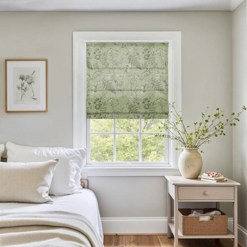 Holly Botanical Boho No-Drill Flat Fold Roman Blind Cordless