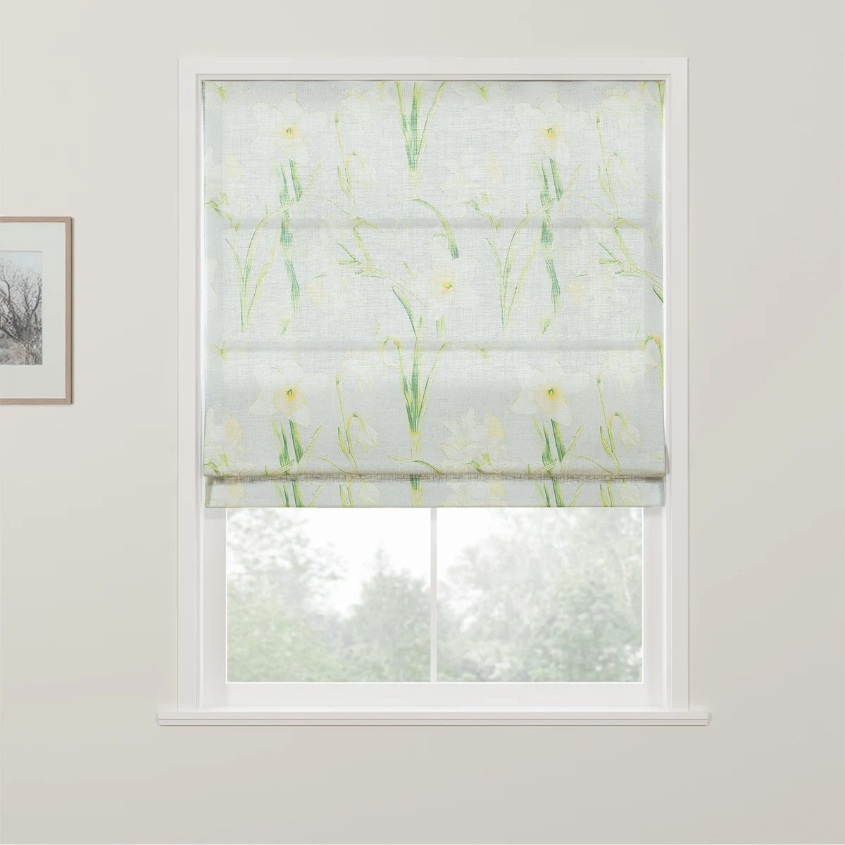 Holly Botanical Boho No-Drill Flat Fold Roman Blind Cordless