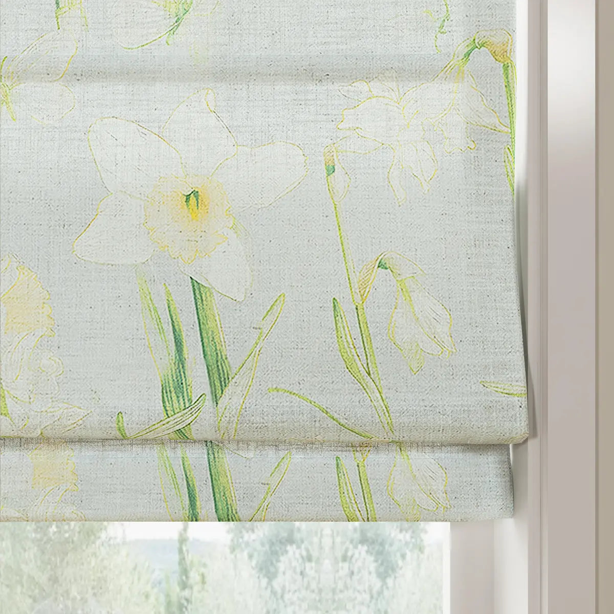 Holly Botanical Boho No-Drill Flat Fold Roman Blind Cordless