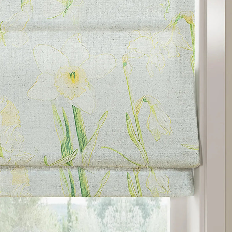 Holly Botanical Boho No-Drill Flat Fold Roman Blind Cordless