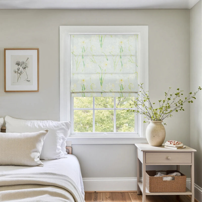 Holly Botanical Boho No-Drill Flat Fold Roman Blind Cordless