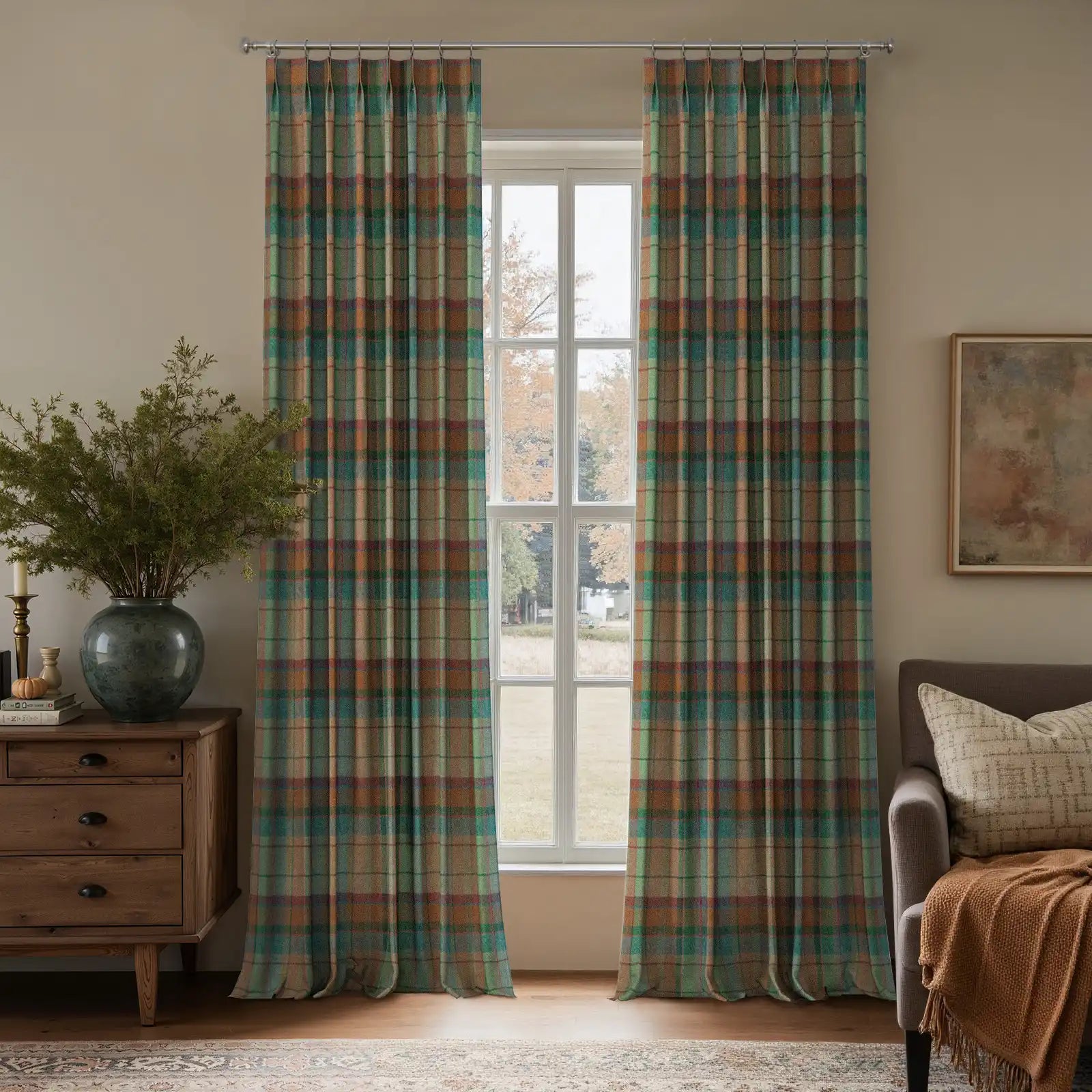 Karin Plaid Pure Wool Thermal Pleated Curtains