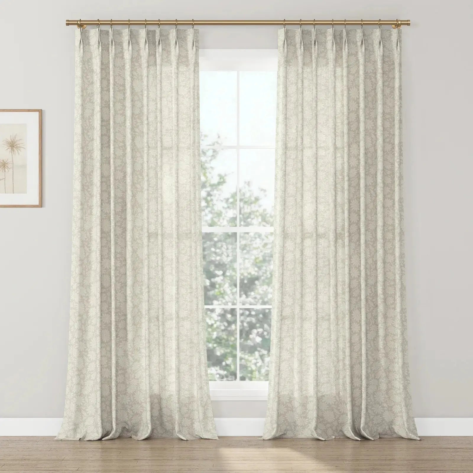 Leah Nicole Garden Botanical Cotton Print Drapery Pleated- -TWOPAGES