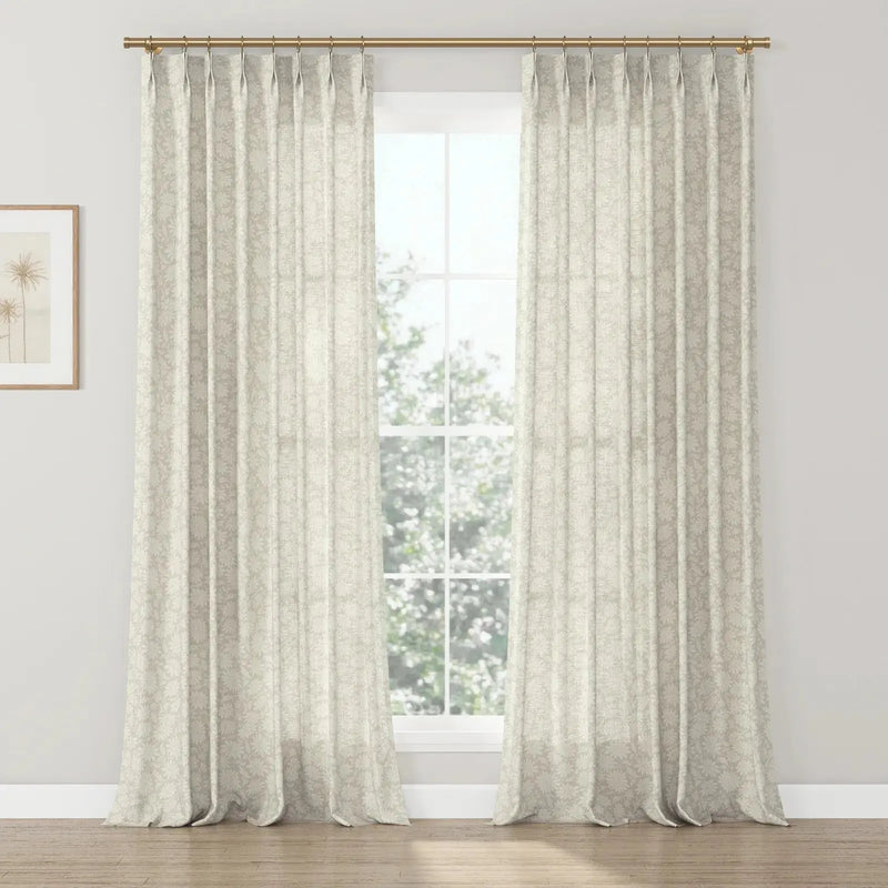 Leah Nicole Garden Botanical Cotton Print Drapery Pleated- -TWOPAGES