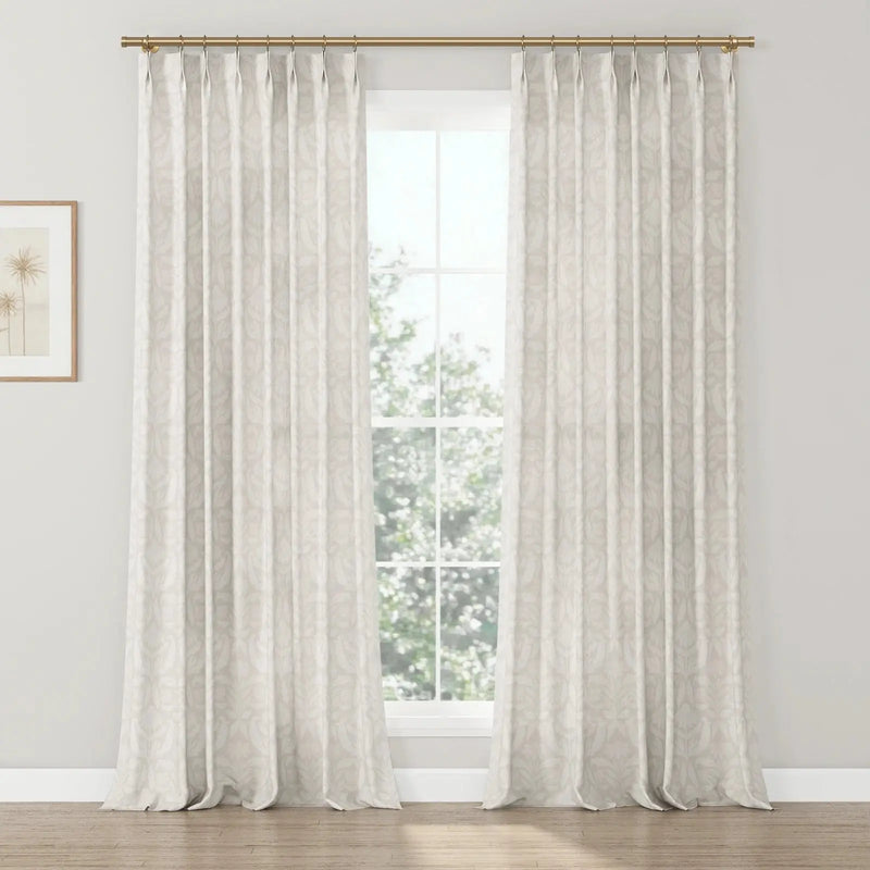 Leah Nicole Garden Botanical Cotton Print Drapery Pleated- -TWOPAGES