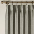 Grey Liz Linen Pleated Curtains triple pinch pleat heading on a bronze curtain rod