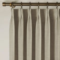 Grey Beige Liz Linen Pleated Curtains triple pinch pleat heading on a bronze curtain rod